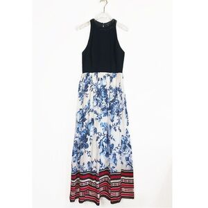 ATSU Anthropologie Beaded Bodice Maxi Dress Floral and Ikat pattern size 4P